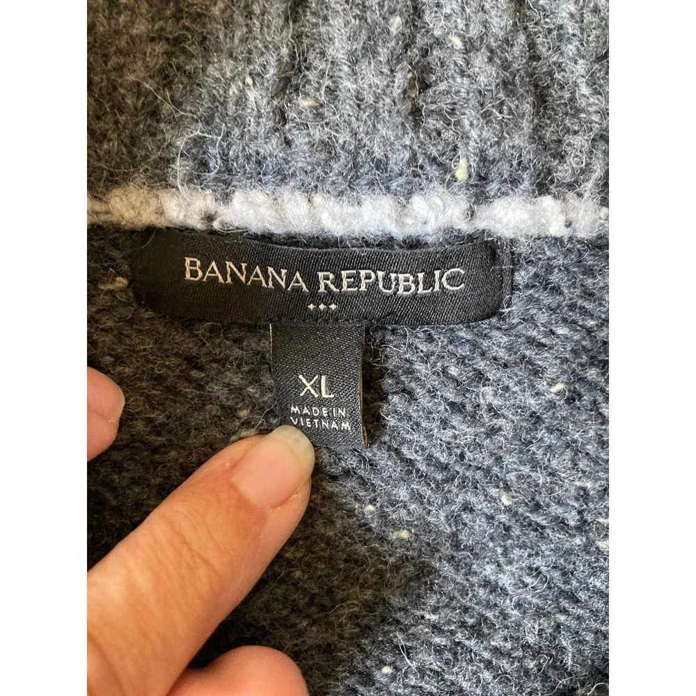 Banana Republic Mens XL Gray Wool‎ Silk Blend Striped Donegal Mock Neck Sweater